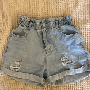 Paper bag jean shorts